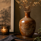 Chestnut Dragon and Peony Relief Ceramic Vase