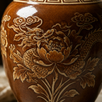 Chestnut Dragon and Peony Relief Ceramic Vase