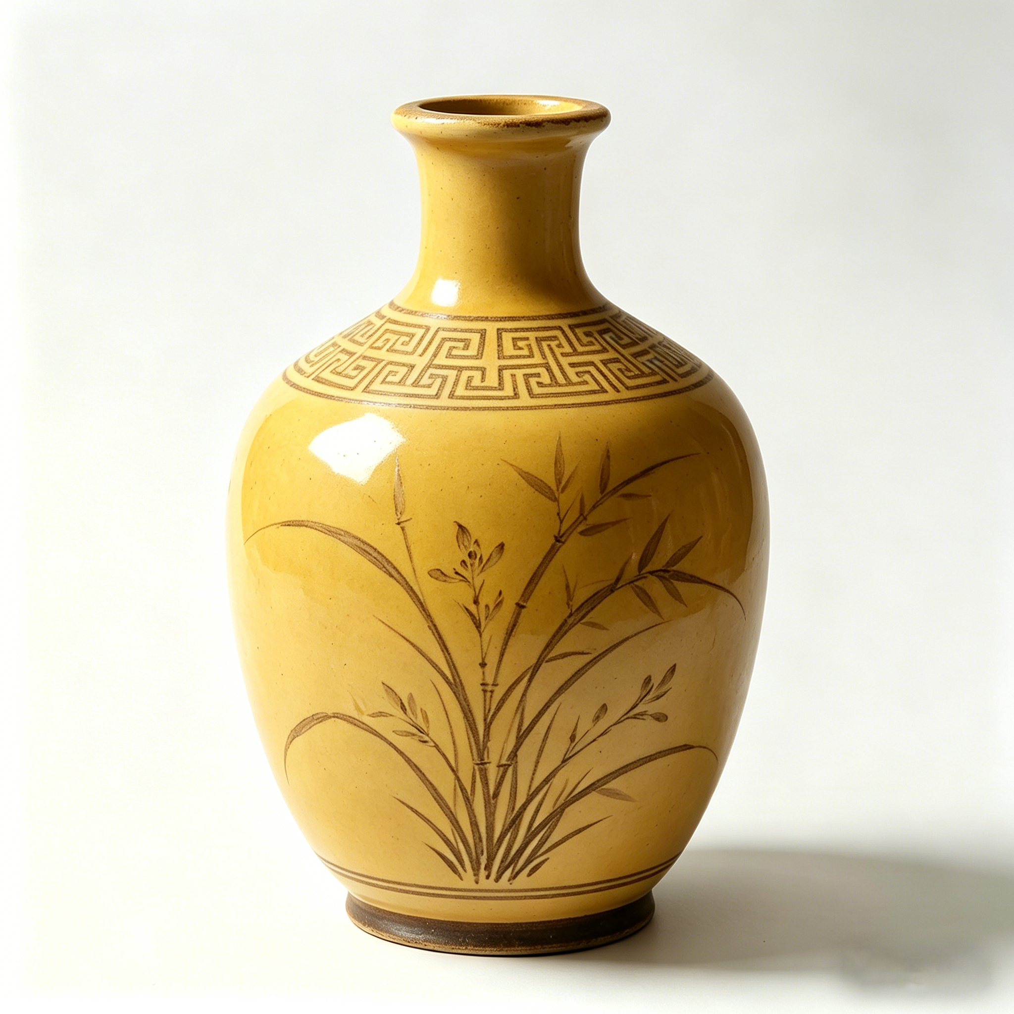 Mustard Yellow Botanical Ceramic Vase