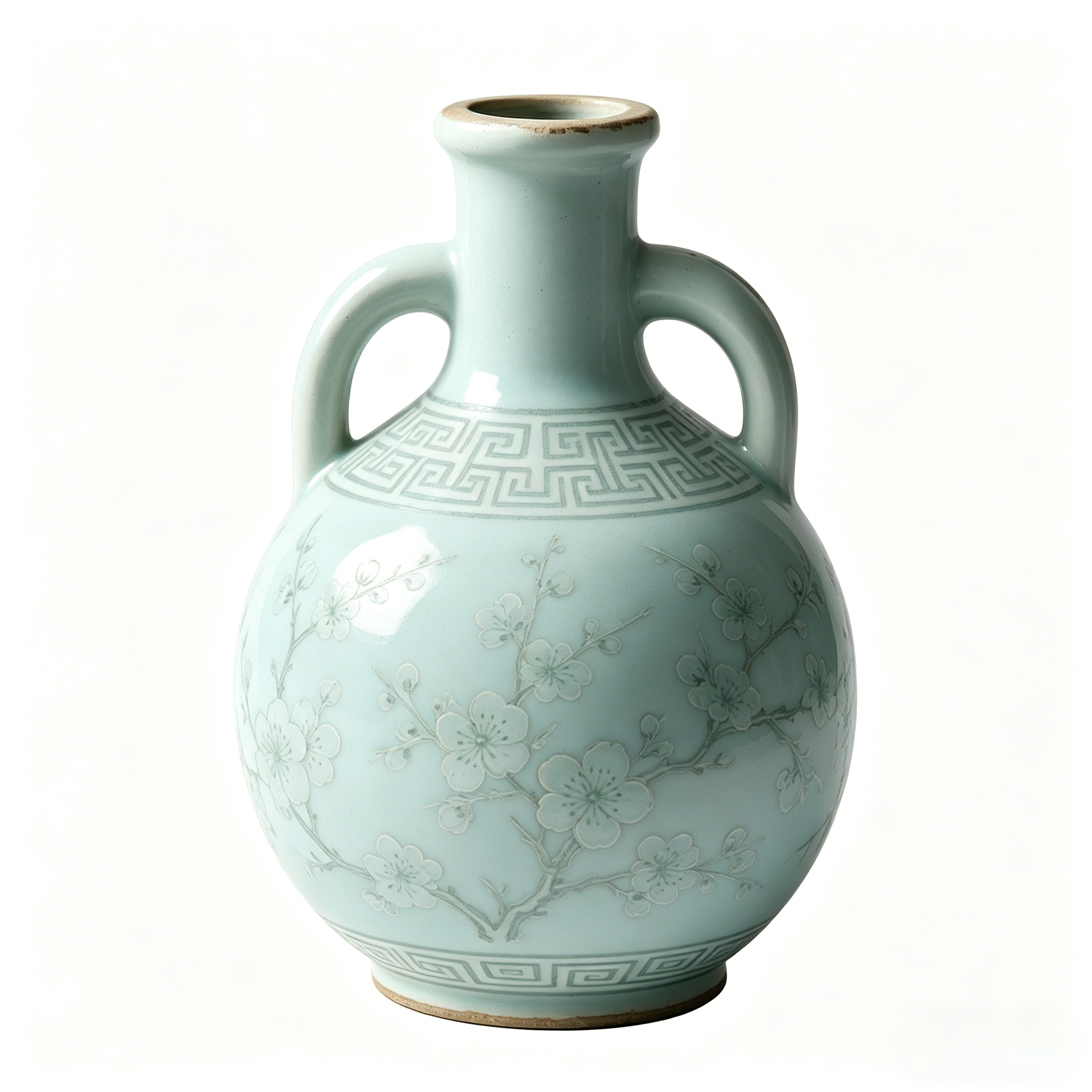 Celadon Blossom Ceramic Amphora Vase