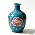 Cerulean Blue Peony Ceramic Bottle Vase