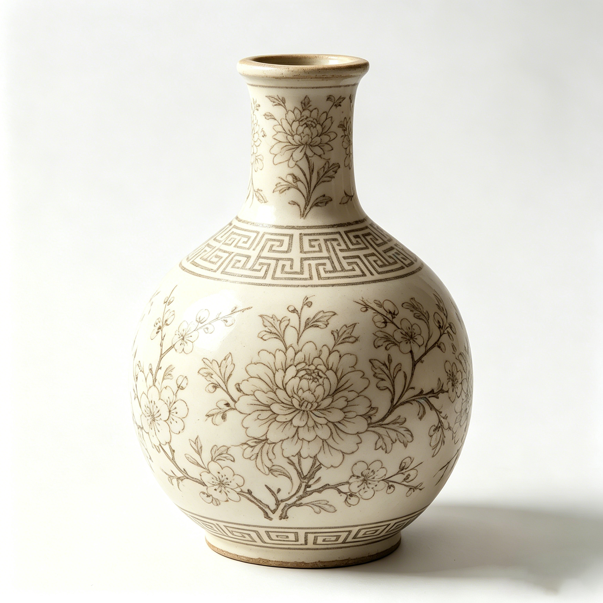 Sepia Chrysanthemum Ceramic Bottle Vase
