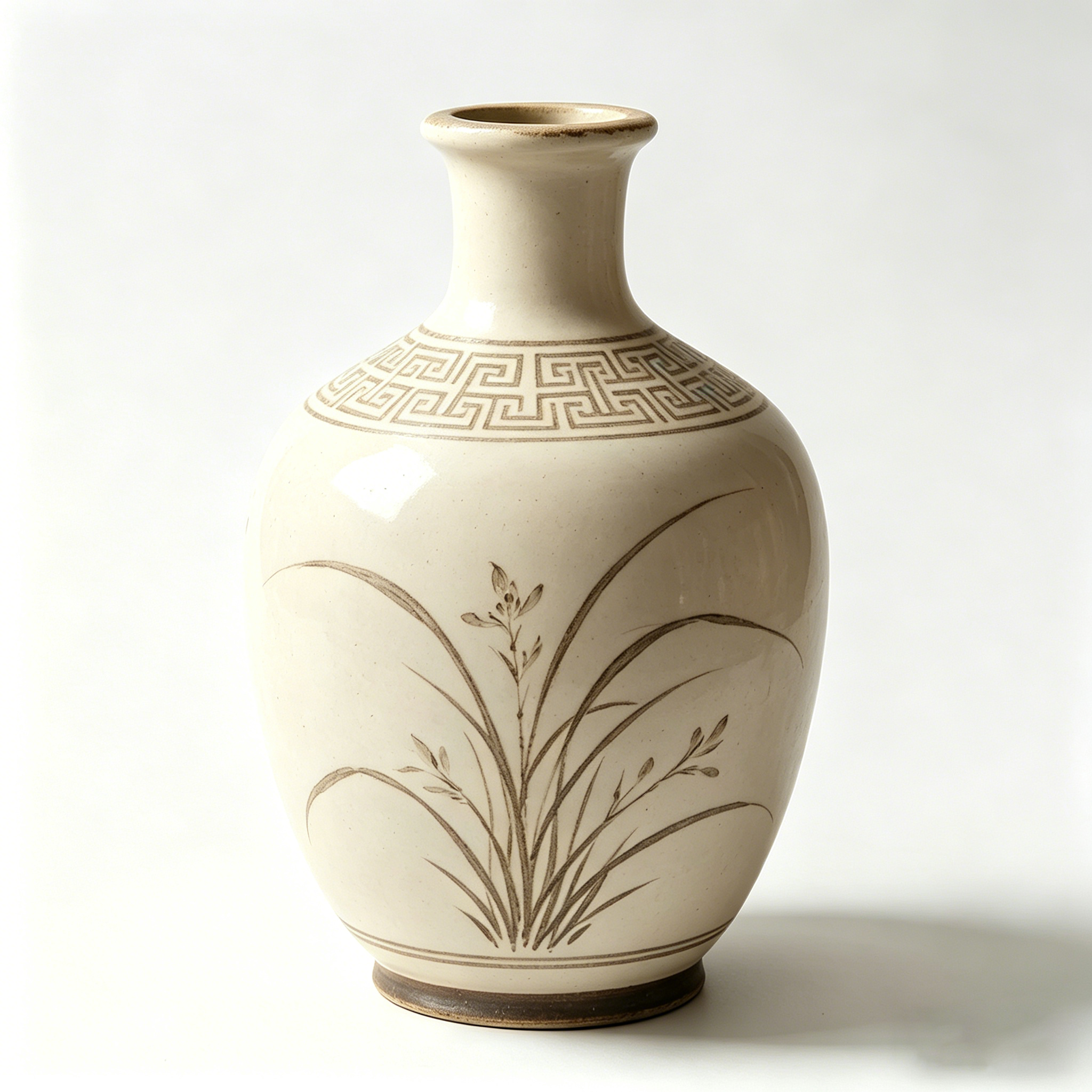 Ivory Sepia Orchid Ceramic Bottle Vase