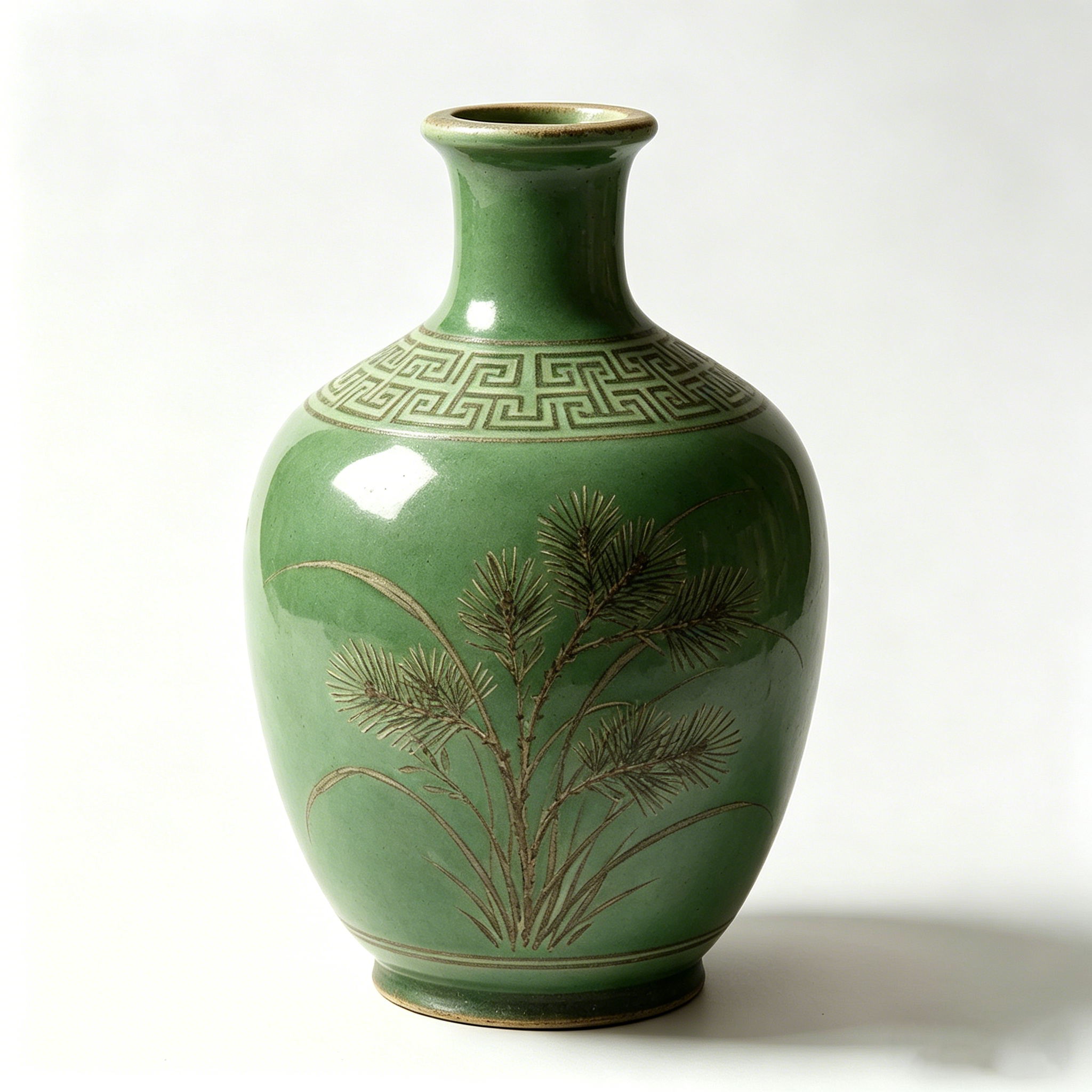 Jade Green Pine Ceramic Bottle Vase
