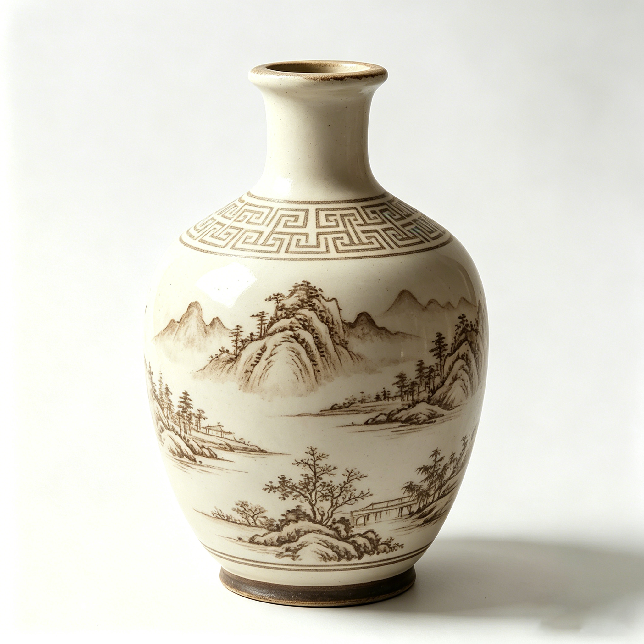 Vintage Sepia Landscape Ceramic Bottle Vase