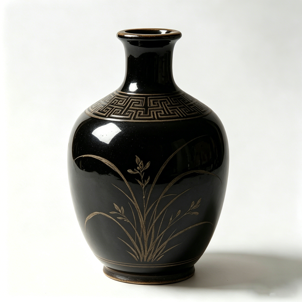 Obsidian Black Ceramic Orchid Vase