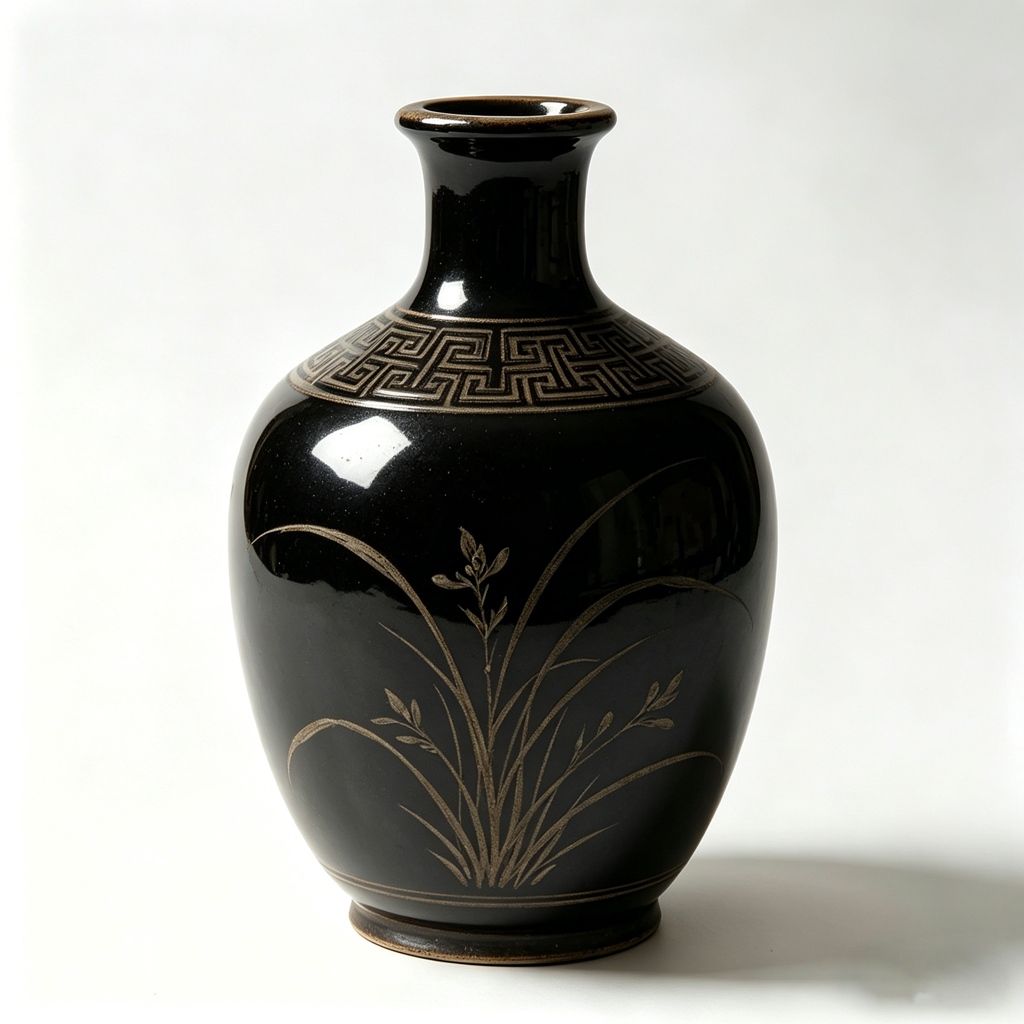 Obsidian Black Ceramic Orchid Vase