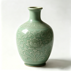 Vintage Celadon Lotus Relief Bottle Vase