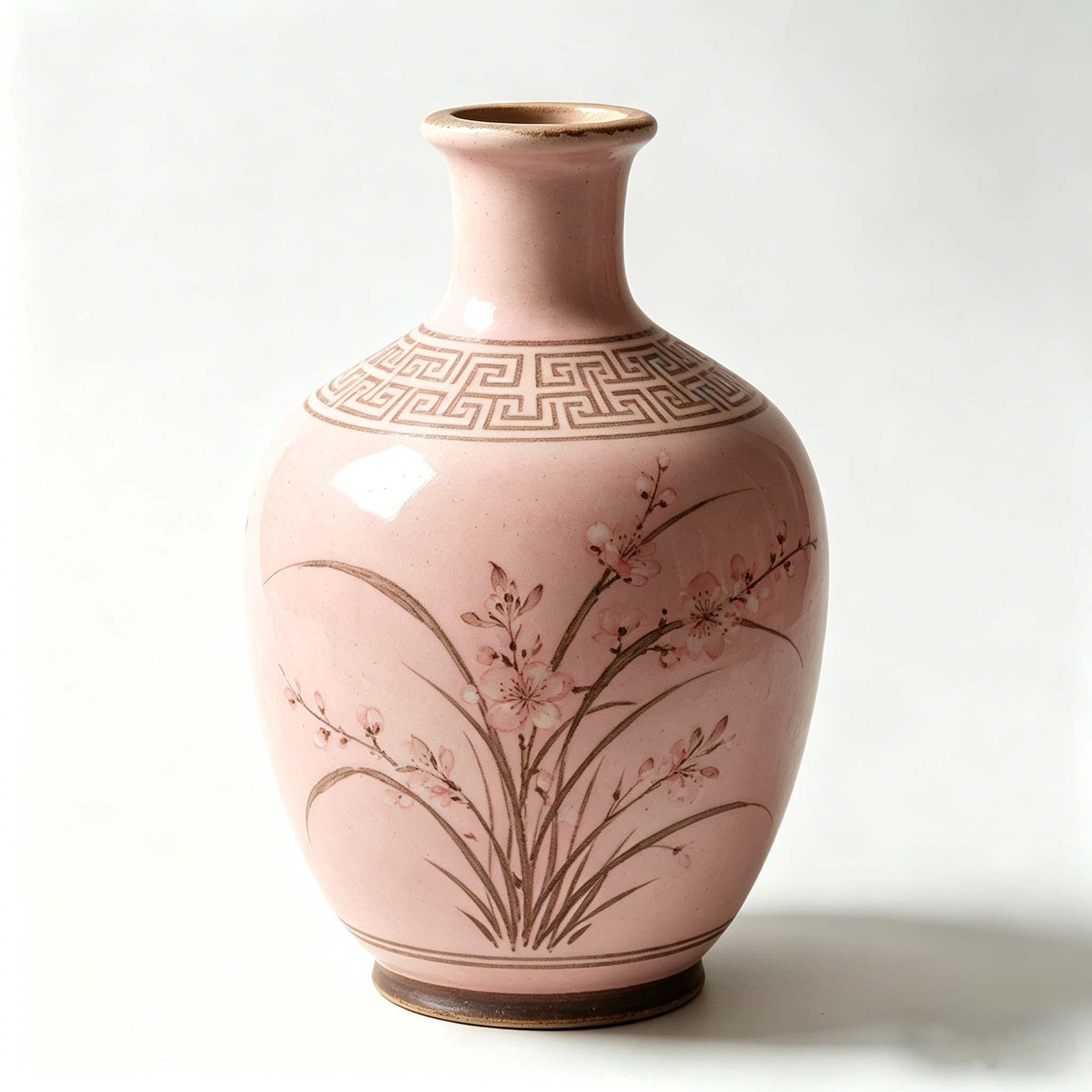Vintage Pink Orchid Ceramic Bottle Vase