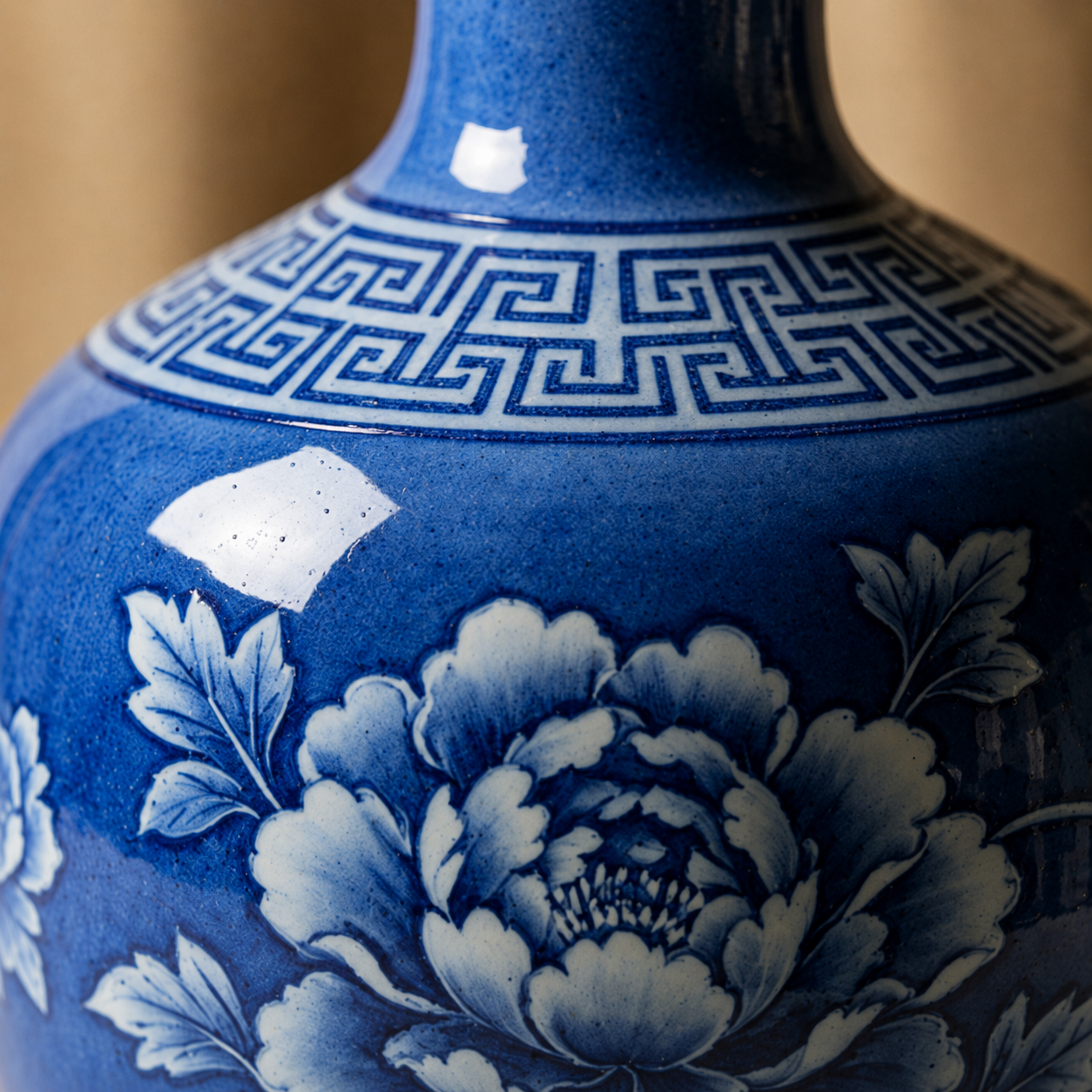 Cobalt Blue Peony Ceramic Bottle Vase