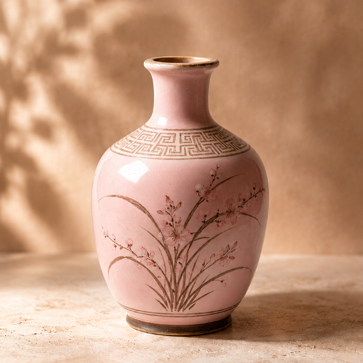 Vintage Pink Orchid Ceramic Bottle Vase