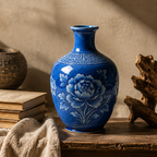 Cobalt Blue Peony Ceramic Bottle Vase
