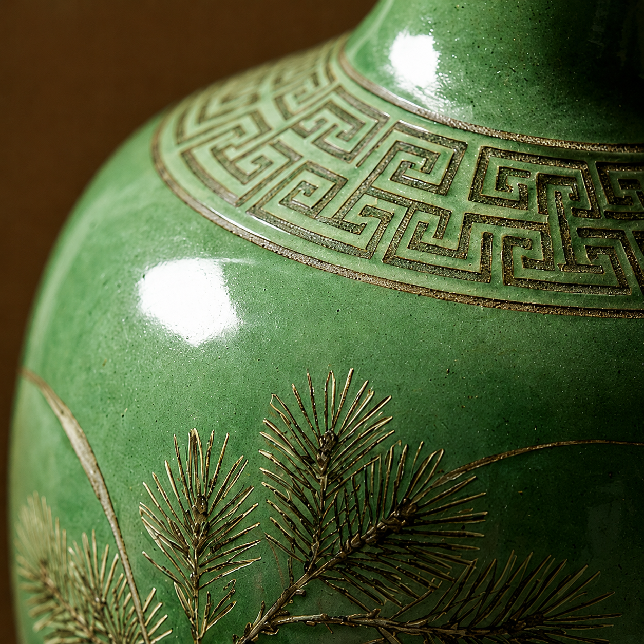 Jade Green Pine Ceramic Bottle Vase