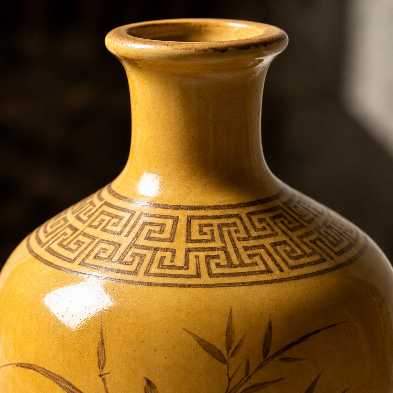 Mustard Yellow Botanical Ceramic Vase