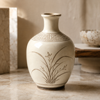 Ivory Sepia Orchid Ceramic Bottle Vase