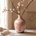 Vintage Pink Orchid Ceramic Bottle Vase