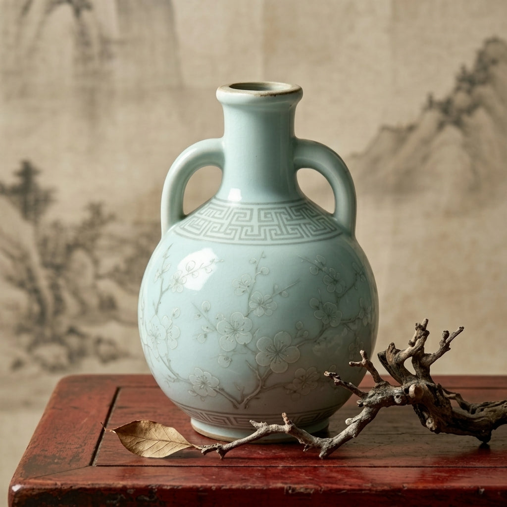 Celadon Blossom Ceramic Amphora Vase