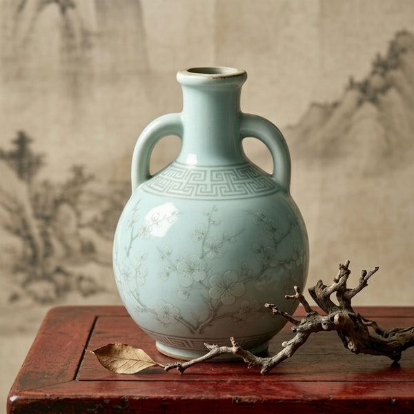 Celadon Blossom Ceramic Amphora Vase