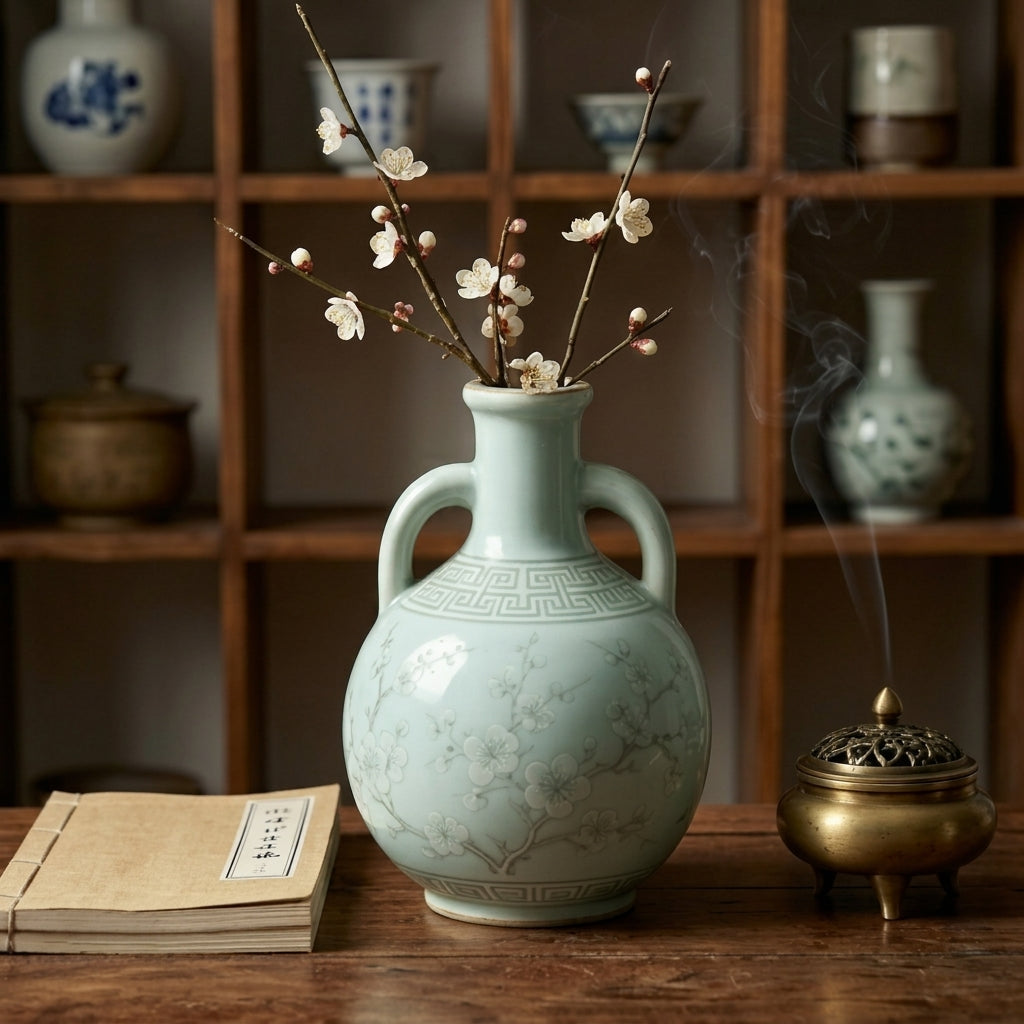 Celadon Blossom Ceramic Amphora Vase
