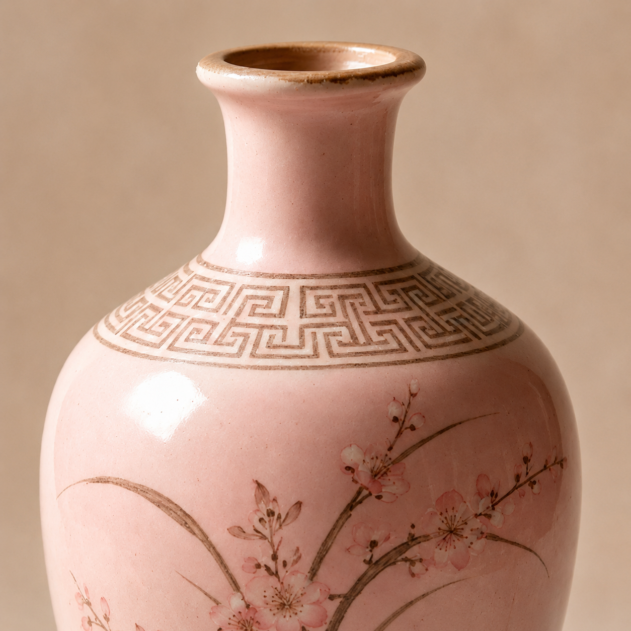 Vintage Pink Orchid Ceramic Bottle Vase