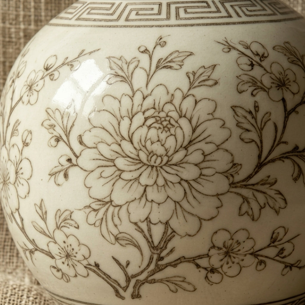 Sepia Chrysanthemum Ceramic Bottle Vase