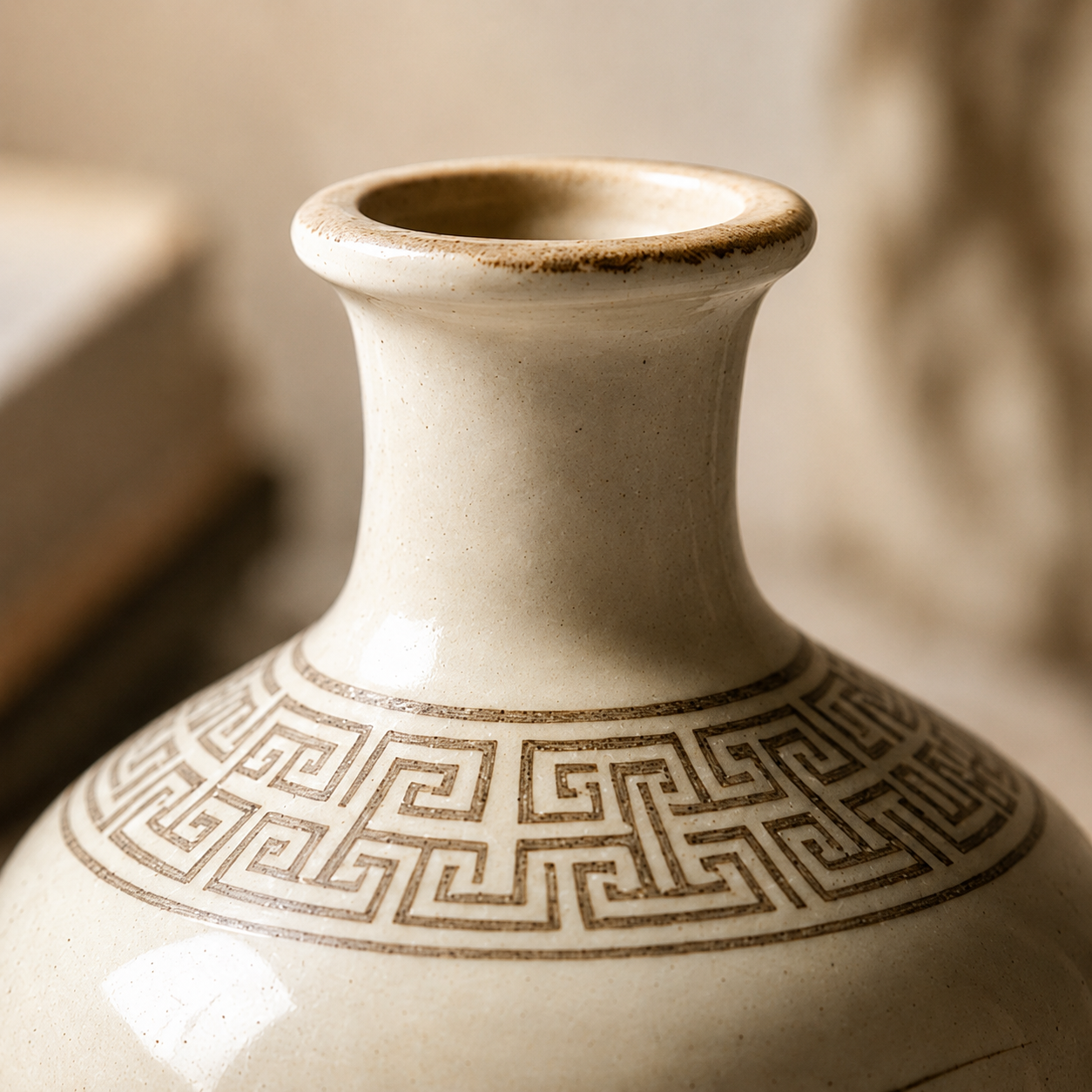 Ivory Sepia Orchid Ceramic Bottle Vase