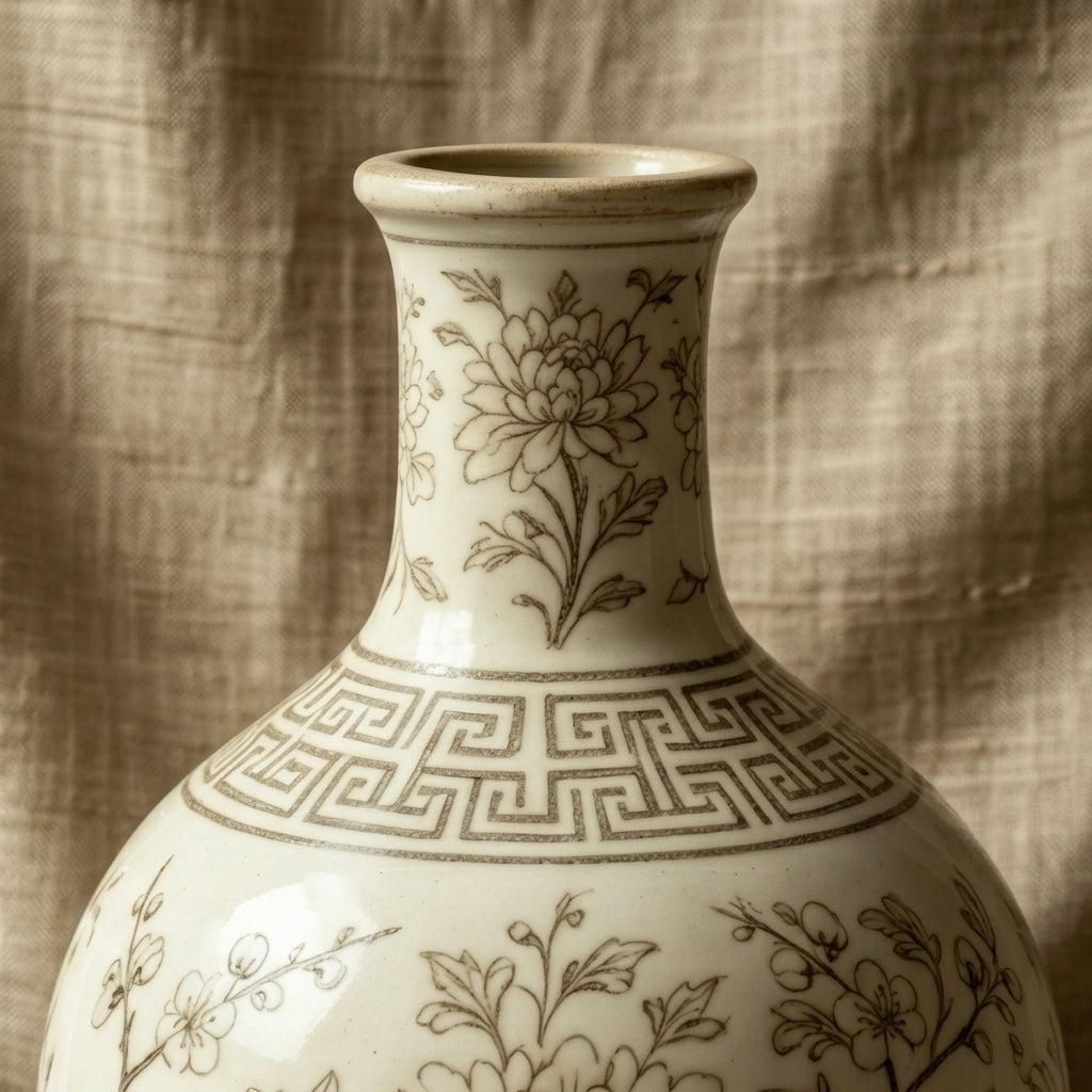 Sepia Chrysanthemum Ceramic Bottle Vase