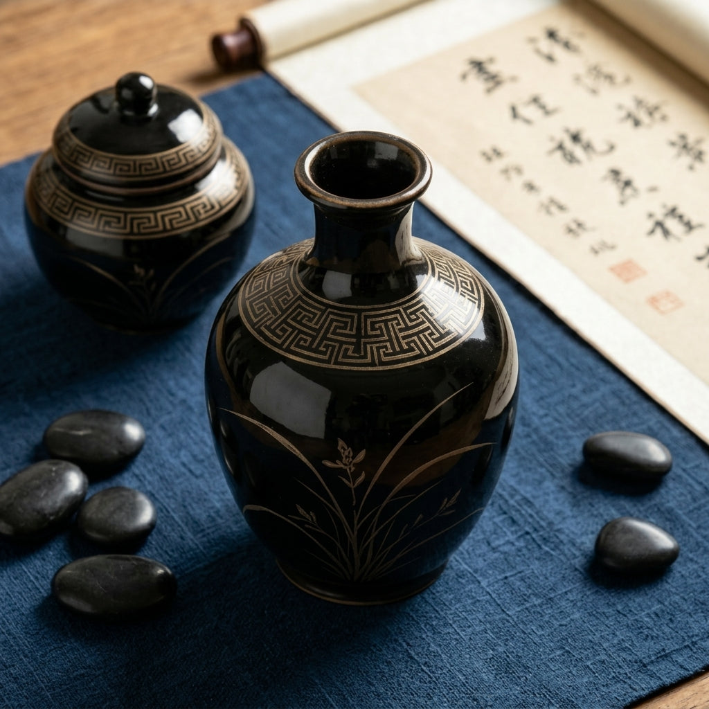 Obsidian Black Ceramic Orchid Vase