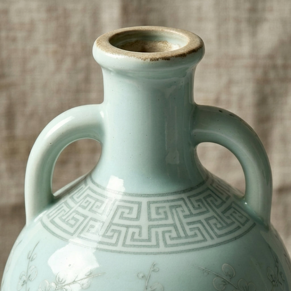 Celadon Blossom Ceramic Amphora Vase
